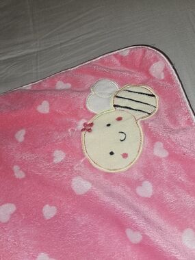 Carter's Pink Heart Bee Appliqué Plush Baby Blanket